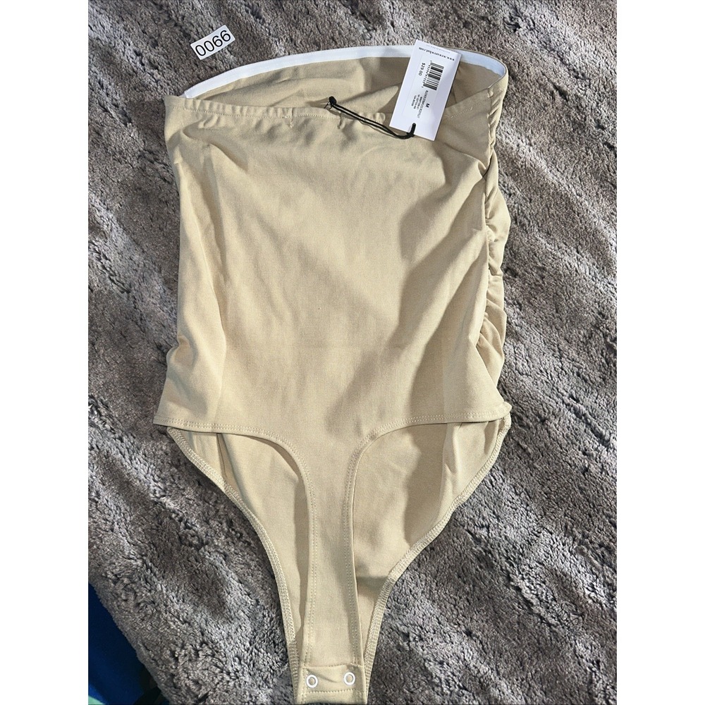 We Wore What Revolve Bodysuit Womens Size Med Beige Ruched Strapless Cotton Rib - Picture 5 of 5
